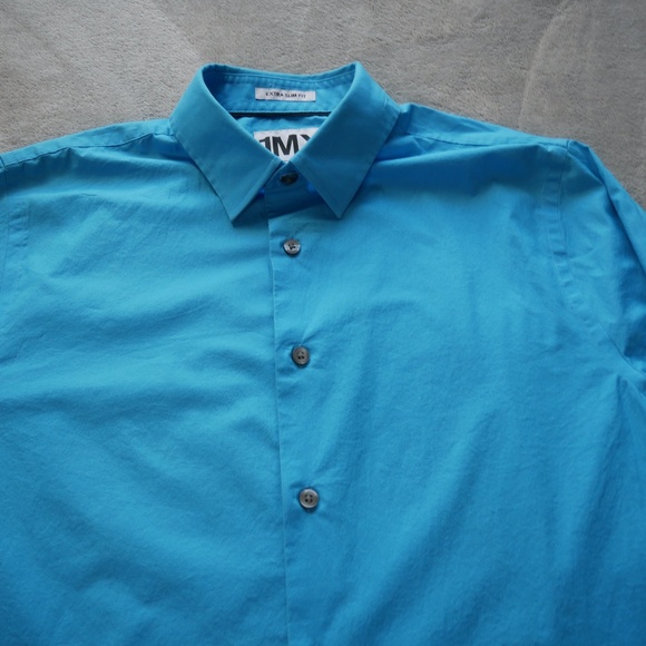 1MX Express Shirt Mens Medium Blue Button Up Long Sleeve Extra Slim Fit - Picture 3 of 12
